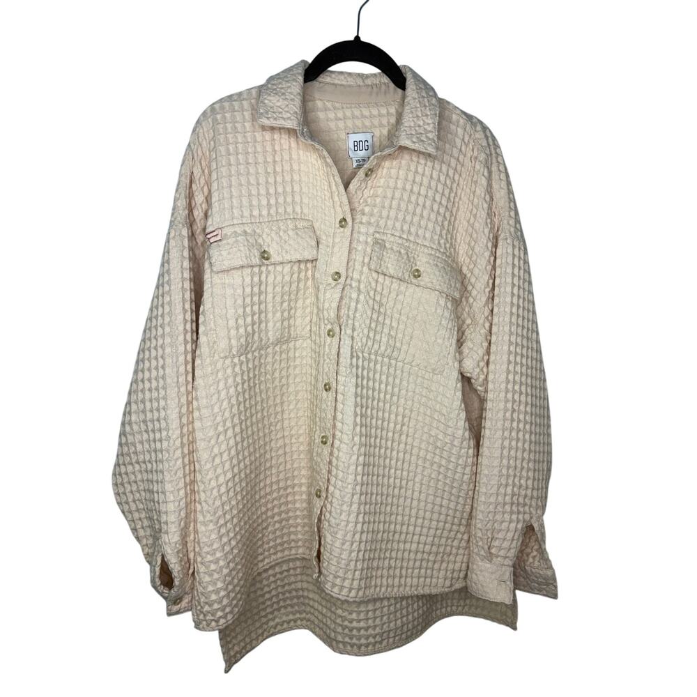 BDG Stanley Waffle Button Down Shirt Jacket XS Oversized Cream Shacket